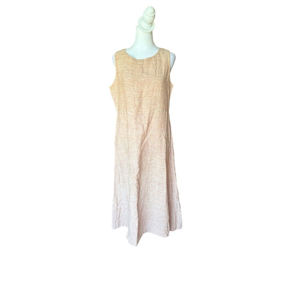 J Jill Pure Jill Linen Midi Dress Peach Beige Sleeveless Womens Size Small